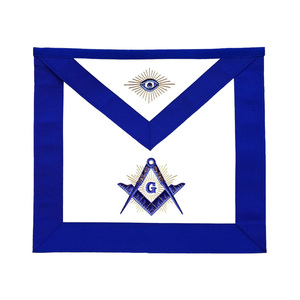 Tablier de maître maçon de la Loge Bleue en velours de haute qualité, bleu roi, broderie dorée, cuir d'agneau - Product Image 2