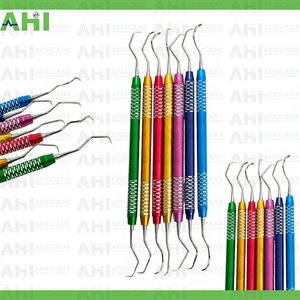 Ensemble de curettes dentaires AHI Gracey multicolores en acier inoxydable, manuel, 7 pièces, instruments parodontaux de haute qualité, certifié CE - Product Image 3