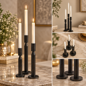 Ensemble de 3 bougeoirs en métal noir pour bougies coniques | Centre de table moderne pour bougies, décoration intérieure, table à manger, mariage - Product Image 3