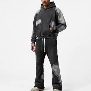Survêtement en molleton français personnalisé avec sweat à capuche court et pantalon évasé, design de logo personnalisé, tissu 400 GSM, pour homme et femme - Product Image 2