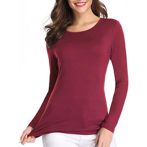 T-shirt en coton à manches longues pour femme, col rond léger, coupe moderne, décontracté - Product Image 2