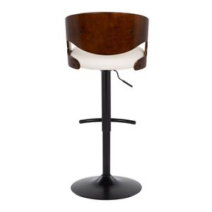 Tabouret de bar réglable Pino Mid Century Modern avec base pivotante en métal noir et bois de cerisier, revêtement en similicuir blanc et repose-pieds arrondi en forme de T - Product Image 5
