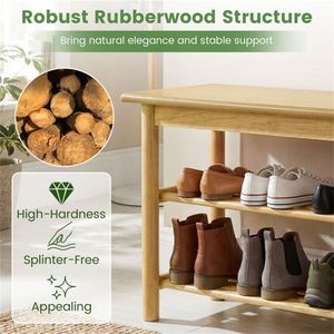 Natural Rubberwood 3-Tier Shoe Rack Bench 24\" Capacity Entryway Storage Furniture 485LBS Load Limit - Product Image 6