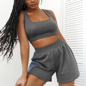 Vêtements de sport pour hommes, ensemble de yoga deux pièces grande taille, haut court en coton et short, soutien-gorge de sport - Product Image 4