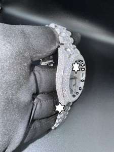 Montre analogique pour homme ZAWO 41 mm en acier inoxydable, diamant Moissanite VVS1, mouvement japonais automatique, vintage, hip-hop, faite à la main, sportive - Product Image 3