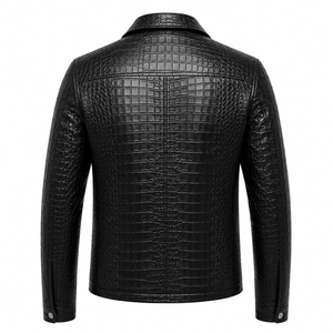 Dumela Men's Black Leather Jacket <b>Canvas</b> <b>Plain</b> Dyed Motor Biker Style Stand Collar Zipper Closure Slim Fit Solid - Product Image 2