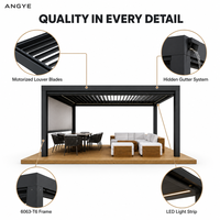 Pergola élégante motorisée à lames orientables en alliage d'aluminium thermolaqué avec capteur de pluie et LED, écologique, pour jardin extérieur