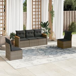 Conjunto de Sofás Modulares de Jardín de 5 Piezas en Ratán Sintético Gris - Product Image 1