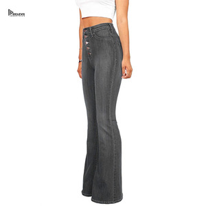 Jean évasé taille haute en denim délavé pour femme Relevo – Qualité supérieure, coupe ajustée, style décontracté, vêtement tendance - Product Image 4