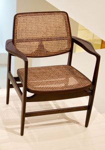 Chaise de salle à manger en teck au design rétro de luxe avec tressage en rotin naturel vintage - Product Image 3