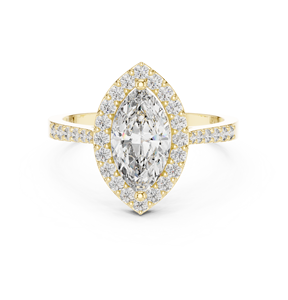 Anillo de Compromiso Vinson Project con Moissanita Creada en Laboratorio, Corte Marquesa, Halo y Banda Pavé, Chapado en Oro de 18K, Acero Inoxidable, Estilo Art Deco - Product Image 1