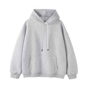 Sweat-shirt à capuche oversize blanc pour homme, couleur unie, en molleton bouclette, coupe décontractée, tricoté, pour l'automne – En promotion - Product Image 5