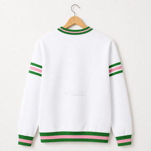 Sudadera Blanca con Cuello Redondo de la Hermandad Universitaria Cosh International, con Rayas Verdes y Rosas, Bolsillos, Corte Regular, Estilo Casual Otoñal - Product Image 5