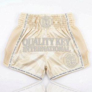 Shorts de Muay Thai et de boxe en tissu satiné premium brillant avec empiècements latéraux contrastés - Product Image 1