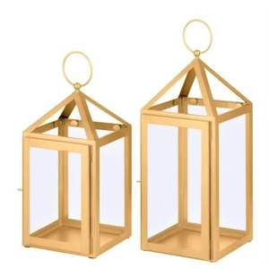 Luxury Gold Metal Glass <b>Lantern</b> <b>Set</b> Decorative Candle Holder <b>Lanterns</b> for Home Wedding Table Centerpiece Decor Indoor Outdoor - Product Image 1