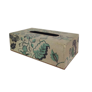 Boîte à mouchoirs rectangulaire en bois imprimé motif lotus rose, travail artisanal élégant - Product Image 2