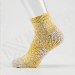 Yellow Geometric Pattern Ankle Socks Breathable Knitted for Daily Casual Wear Adults - Product Image 3