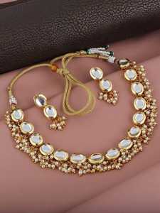 Elegante Juego de Collar con Cuentas de Perlas y Baño de Oro, Diseño de Flores con Cristales de Imitación, para Mujer, Joyería de Boda - Product Image 3
