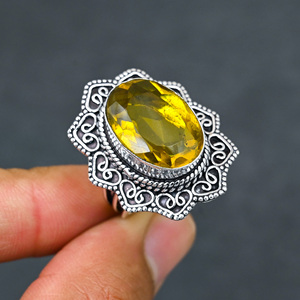 Bague en argent sterling 925 avec citrine jaune synthétique, pierre en poire magnifique, faite à la main, bijoux de mariage en turquoise, vente chaude - Product Image 3