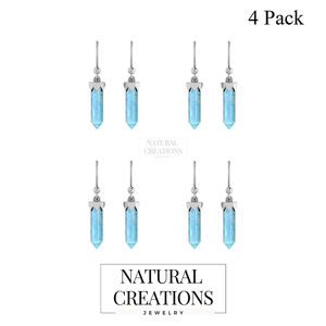 Premium High Finish 925 Sterling Silver <b>Aquamarine</b> Pencil Shape Dangle <b>Earrings</b> Hook Bezel Setting Trendy Wedding Party Gift - Product Image 2