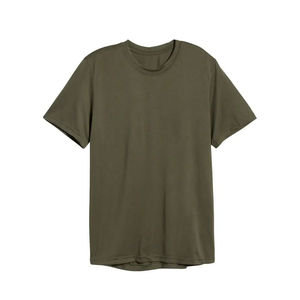 T-shirt à col rond pour homme, coupe athlétique, vert olive, 100% coton, doux et respirant, pour la salle de sport, les entraînements et les tenues décontractées, logo sur le devant - Product Image 3
