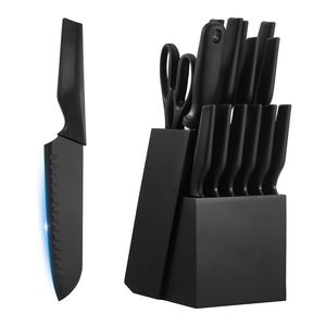 Set di 15 coltelli da cucina tedeschi in acciaio inossidabile ad alto tenore di carbonio con blocco affilacoltelli e manici ergonomici in PP - Product Image 1