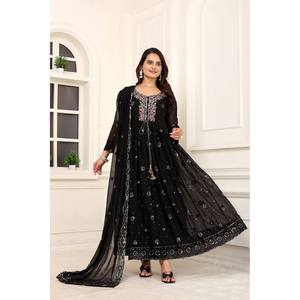 Designer <b>Indian</b> & <b>Pakistani</b> <b>Clothing</b> Elegant Party Wear Anarkali Gown with Dupatta and Pent for Special Occasions - Product Image 2
