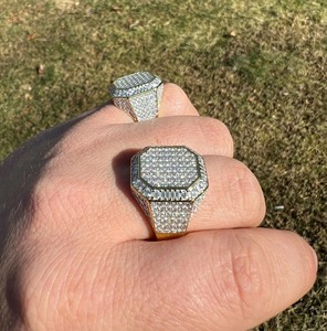 <b>Mens</b> Hip Hop <b>Ring</b> Octagon Moissanite Cluster <b>Ring</b> Gold Vermeil 925 Sterling <b>Silver</b> Pinky <b>Ring</b> Bling Jewelry Luxury Design - Product Image 3