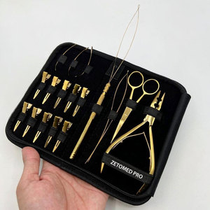 เครื่องมือจัดแต่งทรงผมระดับมืออาชีพ ทองคำ พลาสมา เกรดผ่าตัด สแตนเลสสตีล คีม 2 รู พร้อมซองหนัง สำหรับต่อผมเชิงพาณิชย์ - Product Image 1
