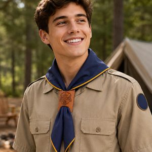 Porte-foulard triangulaire en cuir à trois trous avec logo personnalisé en relief pour accessoires de collier de scout et uniformes d'équipe - Product Image 5