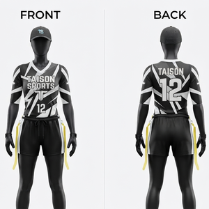Uniforme de football américain pour hommes de qualité supérieure 220 GSM, jersey et short en polyester interlock noir et blanc, logo personnalisé par transfert thermique - Product Image 1