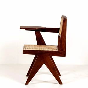 Silla de Estudio Estilo Pierre Jeanneret al por Mayor, Silla de Escritura de Madera Maciza con Patas en V, con Tableta Integrada y Asiento de Ratán Natural - Product Image 3