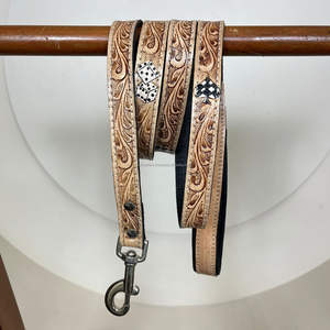 New Latest Checkered & Dice Design Hand Tooled Genuine Leather Pet Leash Adjustable <b>Lead</b> <b>Dog</b> <b>Training</b> Leashes Pet Accessories - Product Image 4