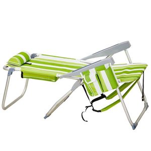 100kg Capacity 63*70*99cm Heightened Oxford Cloth Beach Chair with Silver White Aluminum Tube and Green Stripes - Product Image 2