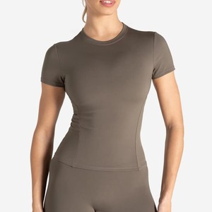 Camiseta de Manga Corta para Mujer, Cuello Redondo, Color Sólido, Corte Ajustado, Tejido Transpirable, Spandex, Poliéster, Estilo Minimalista, para Todas las Temporadas - Product Image 1