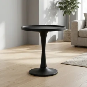 Mesa de centro redonda moderna de color negro, muebles de sala de estar de diseño minimalista, mesa auxiliar moderna fácil de limpiar - Product Image 5
