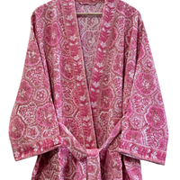 Peignoir de bain en coton gaufré rose écologique compressé de qualité supérieure, imprimé à la main en Inde, kimono de luxe pour spa, vente en gros pour femmes