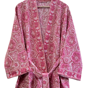 Peignoir de bain en coton gaufré rose écologique compressé de qualité supérieure, imprimé à la main en Inde, kimono de luxe pour spa, vente en gros pour femmes - Product Image 5