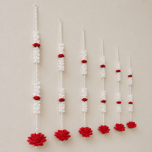 Guirnalda Colgante de Rosas Blancas y Perlas, Decoración de Pared con Flores Rojas, Toran Hecho a Mano para Decoración de Bodas, Hogar y Mandir - Product Image 4