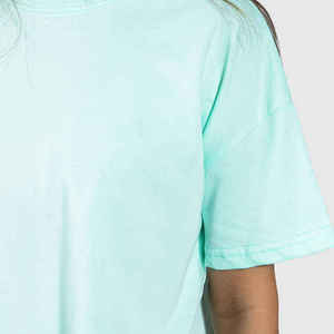 T-shirt décontracté en jersey pour femme, vert menthe, coupe courte, manches courtes, col rond, coupe ample, 100 % coton, idéal printemps-été - Product Image 4
