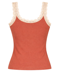 Débardeur Femme Personnalisé en Coton Orange Brûlé avec Bordure en Dentelle, Coupe Ajustée, Sans Manches, Style Basique Doux pour l'Été - Product Image 6