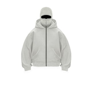 Sudadera con capucha y cremallera personalizada al por mayor para hombre, ropa de otoño e invierno, sudadera con capucha tipo pasamontañas negra con logotipo personalizado, sudaderas con capucha unisex con máscara - Product Image 3