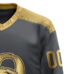 Men Black <b>Gold</b> Sublimated Ice Hockey Printable Polyester V Neck Jersey Long Sleeve Sports <b>Shirt</b> Performance Training Wear - Product Image 4