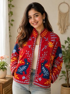Festival Fashion Rabbit Embroidered Women's <b>Velvet</b> <b>Jacket</b> Bohemian <b>Ladies</b> Suzani Embroidered Folk Art Coat Unique Gift Outwear - Product Image 1