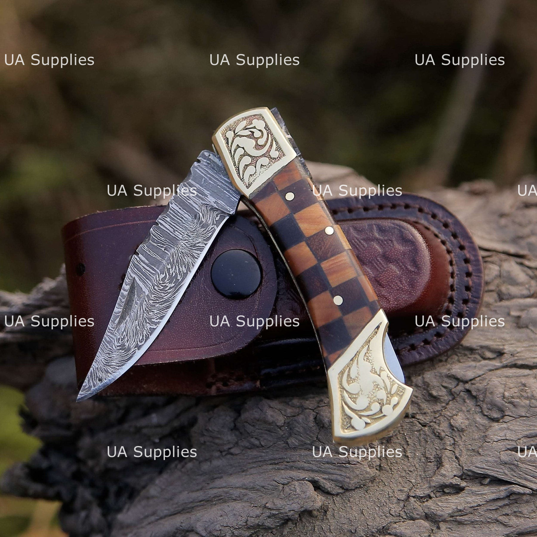 Mosaic Check Wood & Brass