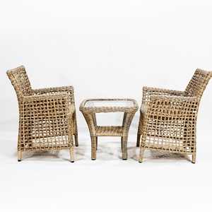 Lovezone Modern All Weather Wicker <b>Rattan</b> Villa Garden <b>Dining</b> Chairs Tempered Glass Top <b>Table</b> 3-Piece Outdoor Patio Set - Product Image 4