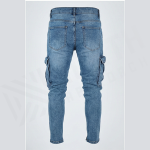 Pantalones Cargo de Mezclilla para Hombre, Corte Slim Fit, Cintura Alta, Estilo Casual Otoñal - Product Image 3