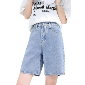 Shorts de Mezclilla Casuales de Cintura Media, Rectos, Lavados, Elásticos, con Agujeros, de Alta Calidad, Nueva Colección de Verano para Mujer - Product Image 5