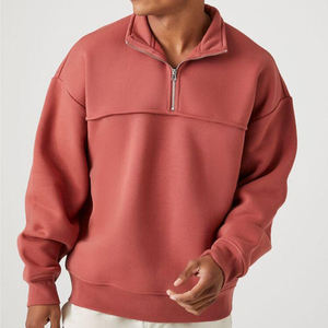 Sudadera con capucha de forro polar para hombre, con media cremallera, cuello alto, color liso, ajuste regular, transpirable, de punto, para otoño, color negro - Product Image 6