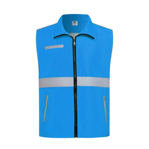 Gilet de sécurité réfléchissant bleu unisexe en polyester, vêtement de travail, uniforme toutes saisons, veste de garde avec fermeture éclair et poches - Product Image 5